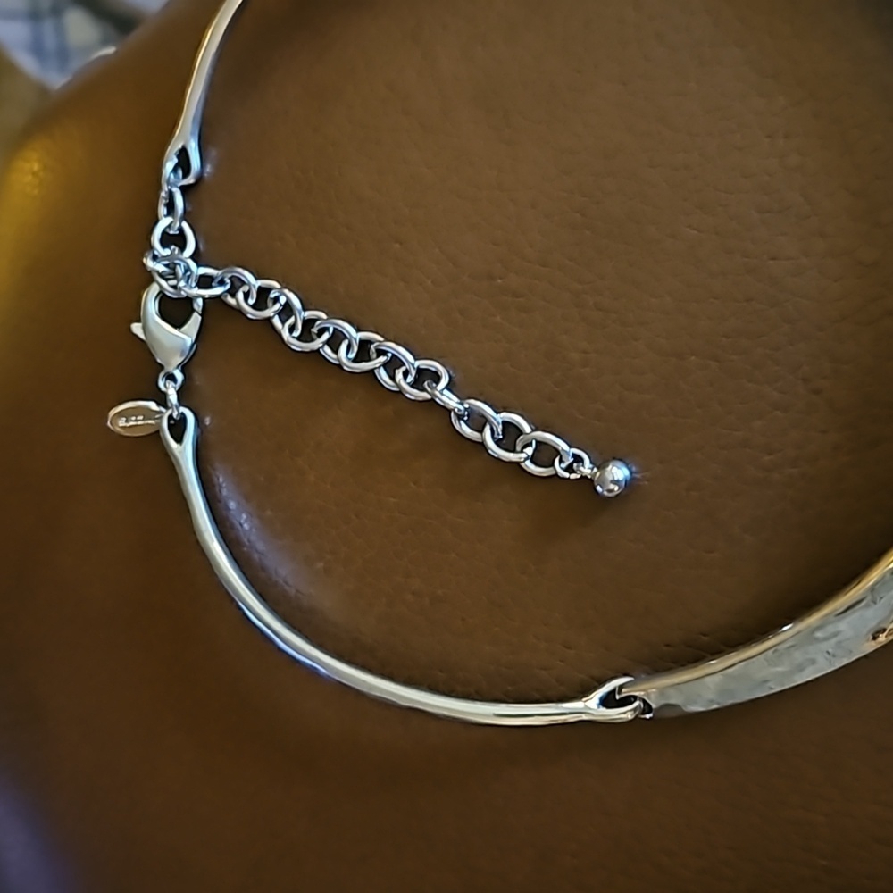 Chico's Silvertone Hammered Concave Hinged Atomic… - image 4